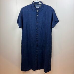 Blue Blue Japan Shirt Dress Midi Pure Indigo Arigato Button Up Pure Linen Luxury